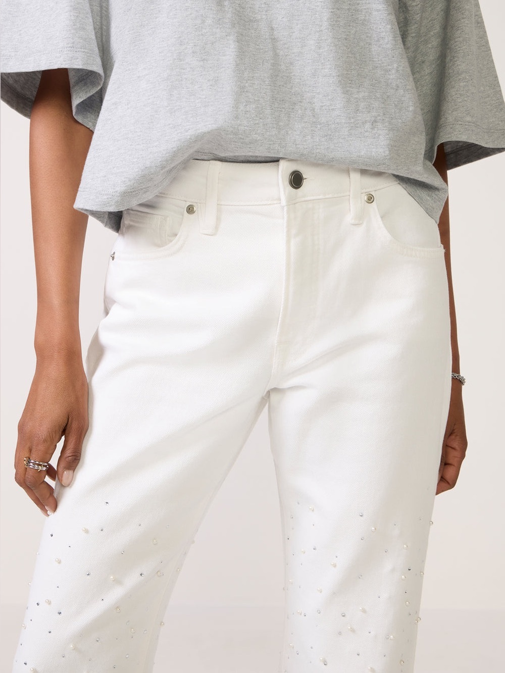 Good American Good Icon Straight Ankle Jeans White Size 8 NWT - Picture 3 of 11